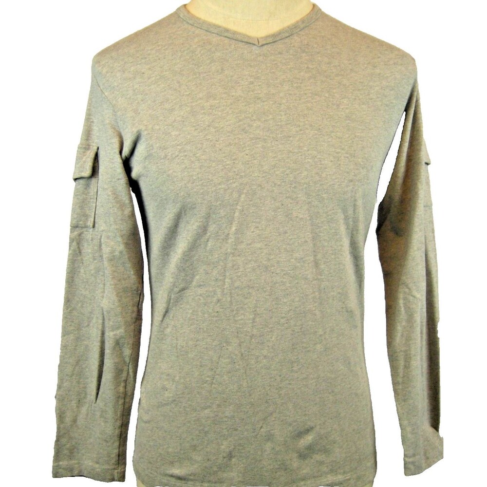 Mens Vntg OTTO Cotton/Lycra Heather Gray LS V-Neck T-Shirt sz Med